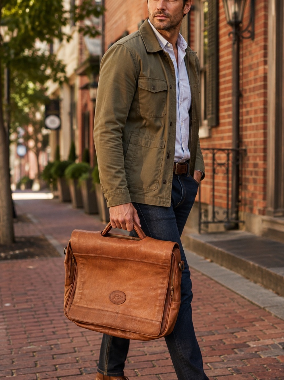 American Angel Colombian Leather Messenger Briefcase Laptop Bag Brown